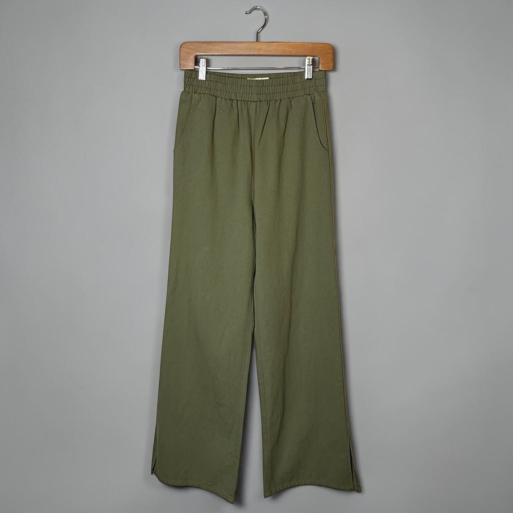 House of Morii High Rise Pull On Wide Leg Olive Green Cotton Twill Pants size XS